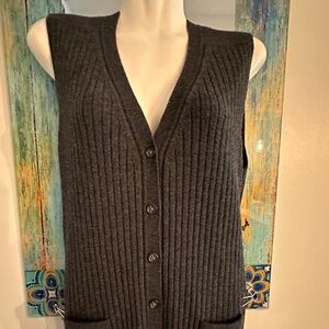 A CHARCOAL GREY BUTTON UP VEST